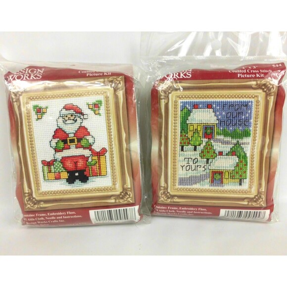Design Works Cross Stitch Kit Christmas Santa Claus Picture Frame Mat 544 & 547 - Picture 1 of 5